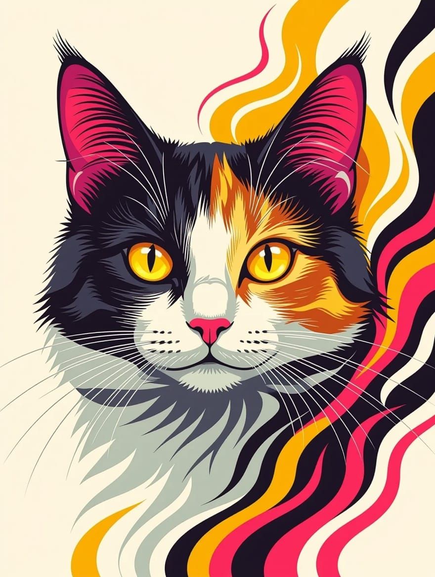 Abstract Vector Cat Illustration in Vibrant Colors