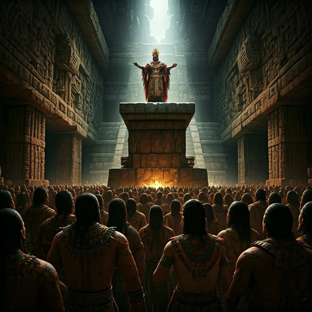 Mesoamerican Leader Addresses Devotees in Ancient Temple