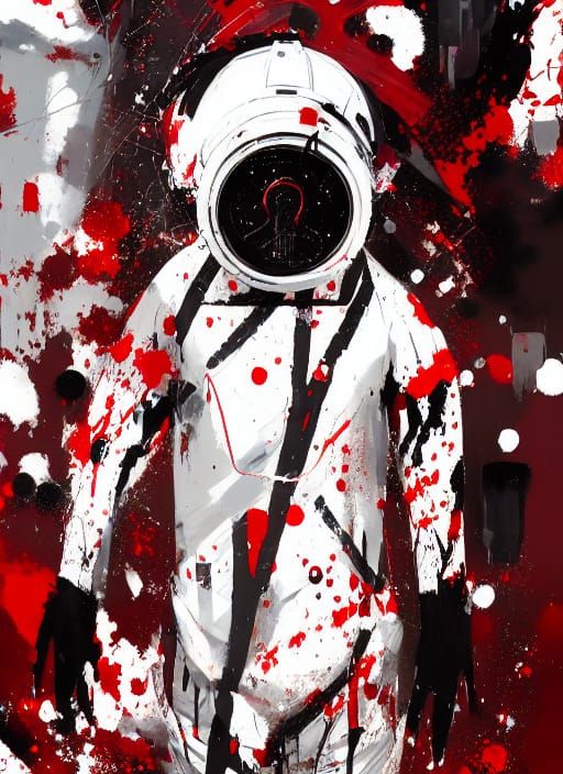 Striking Hazmat Suit Portrait on Boat, Digital Illustration