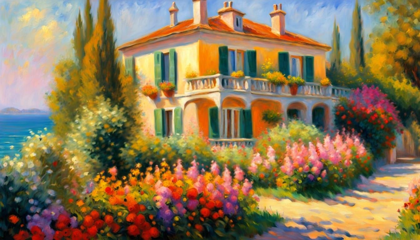 Impressionist Villa by the Seaside in Monet Style