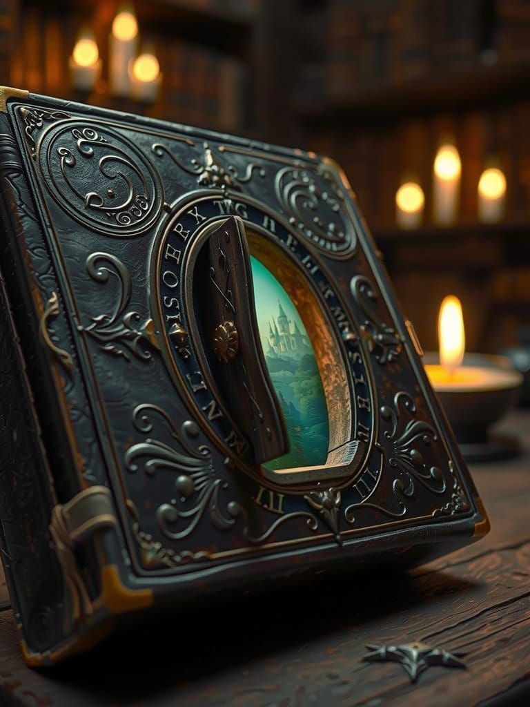 Magical Portal Book Cover in Fantasy Library