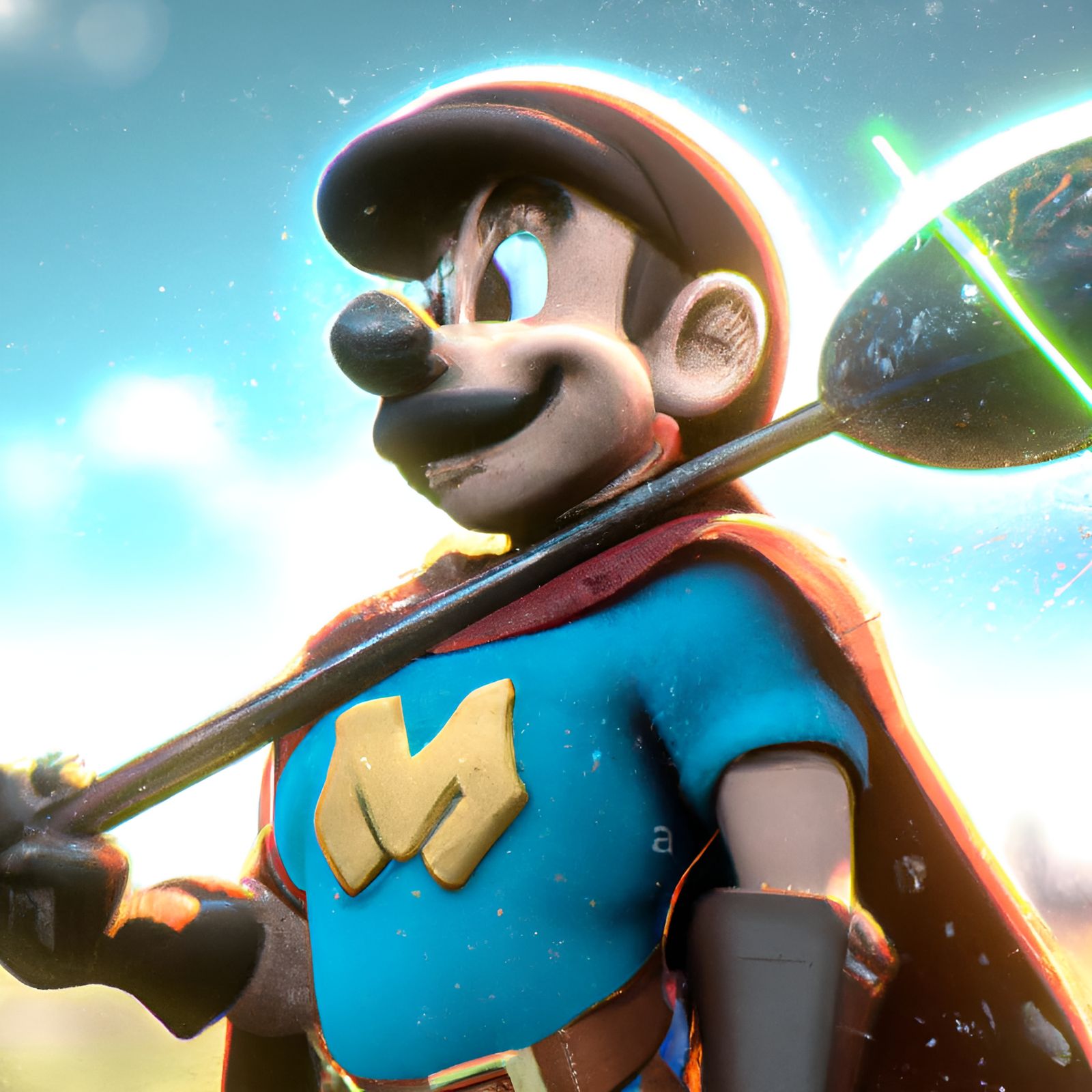 Mario as Jedi with Superman Logo, 3D Digital Art