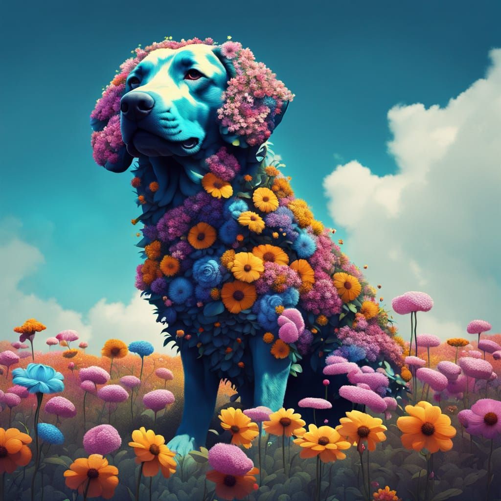 Floral Dog Portrait in Striking Composition