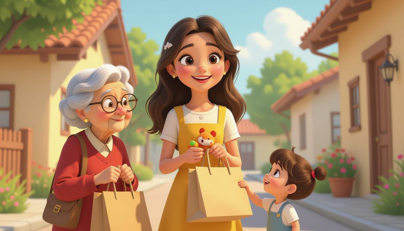 Kind Girl Helping Others, Pixar-style 3D Animation
