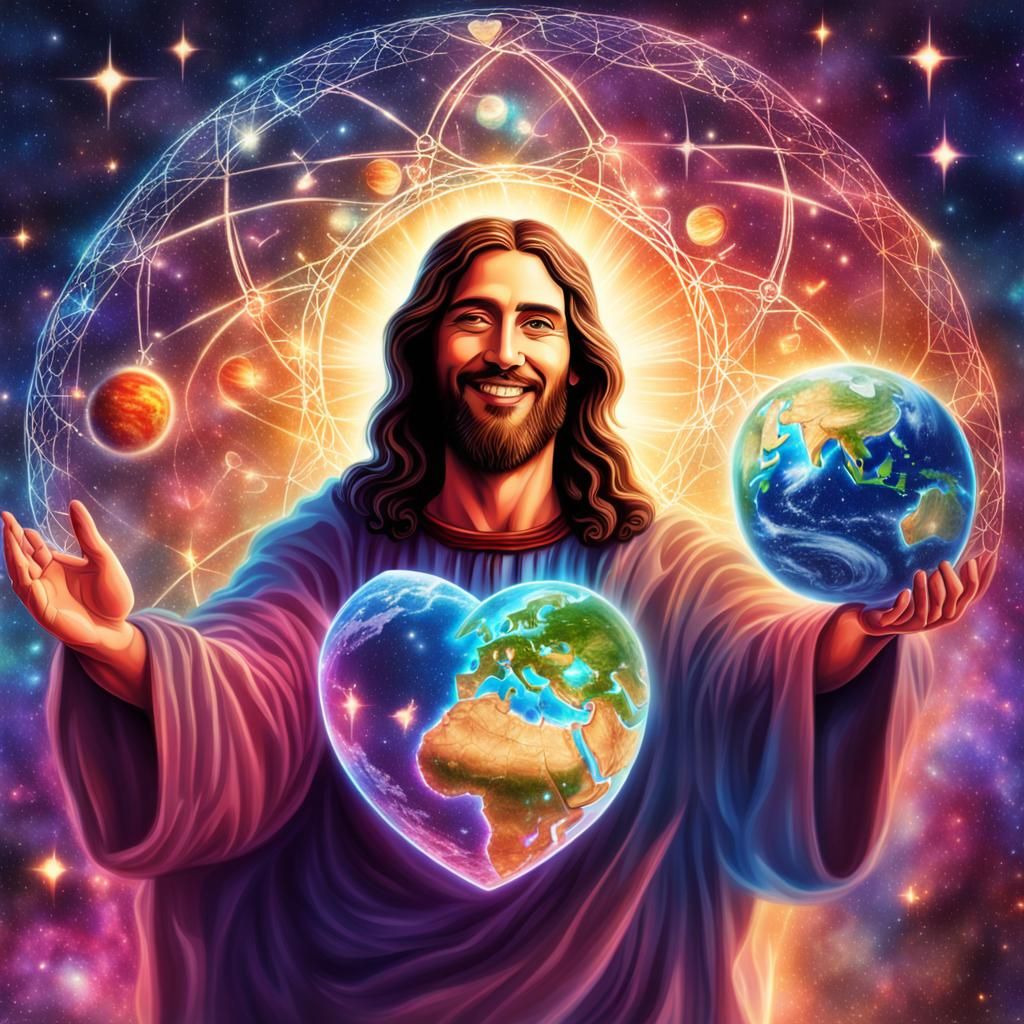 Jesus Christ Smiling and Holding the Earth