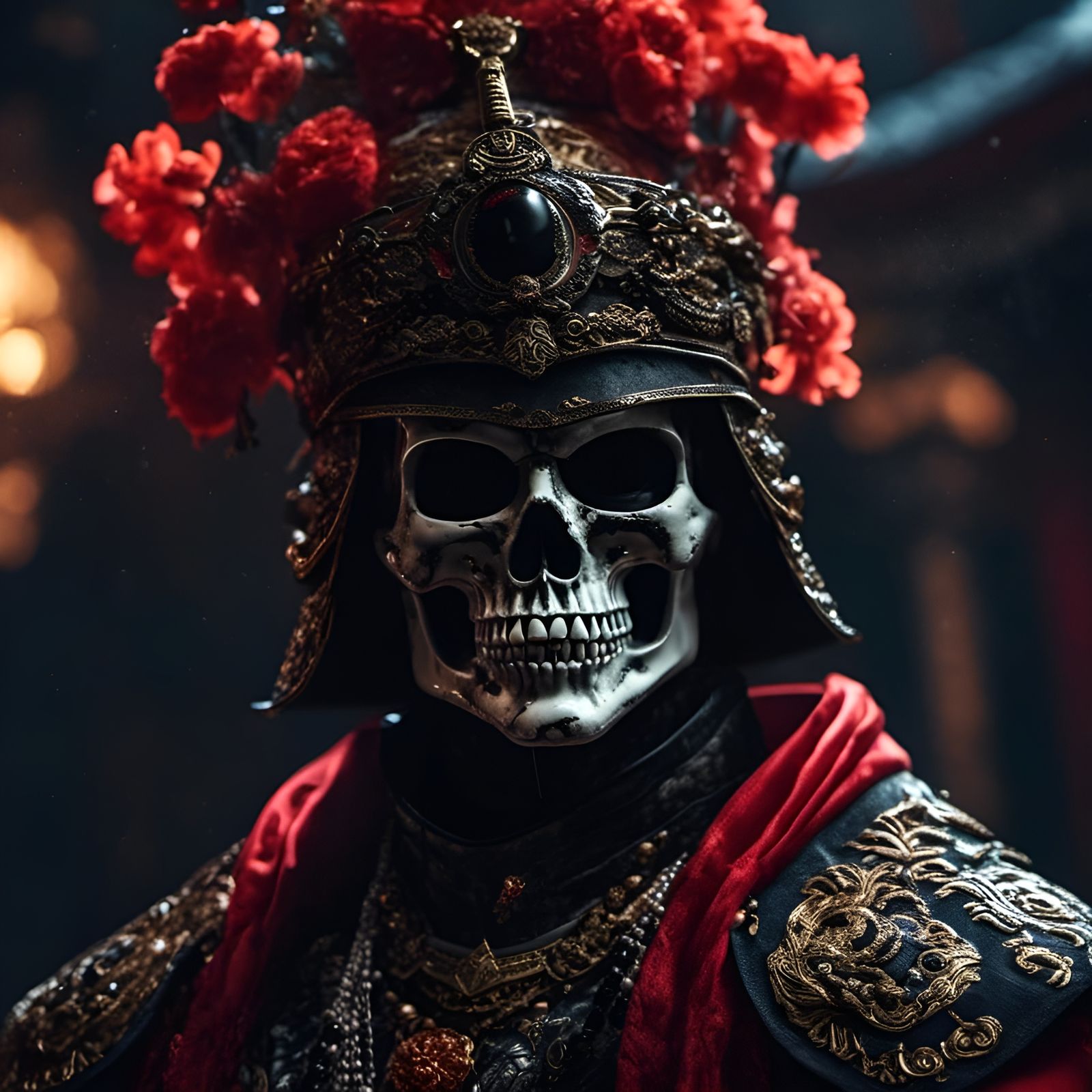 Dark Gothic Soldier in Skull Mask and Kimono