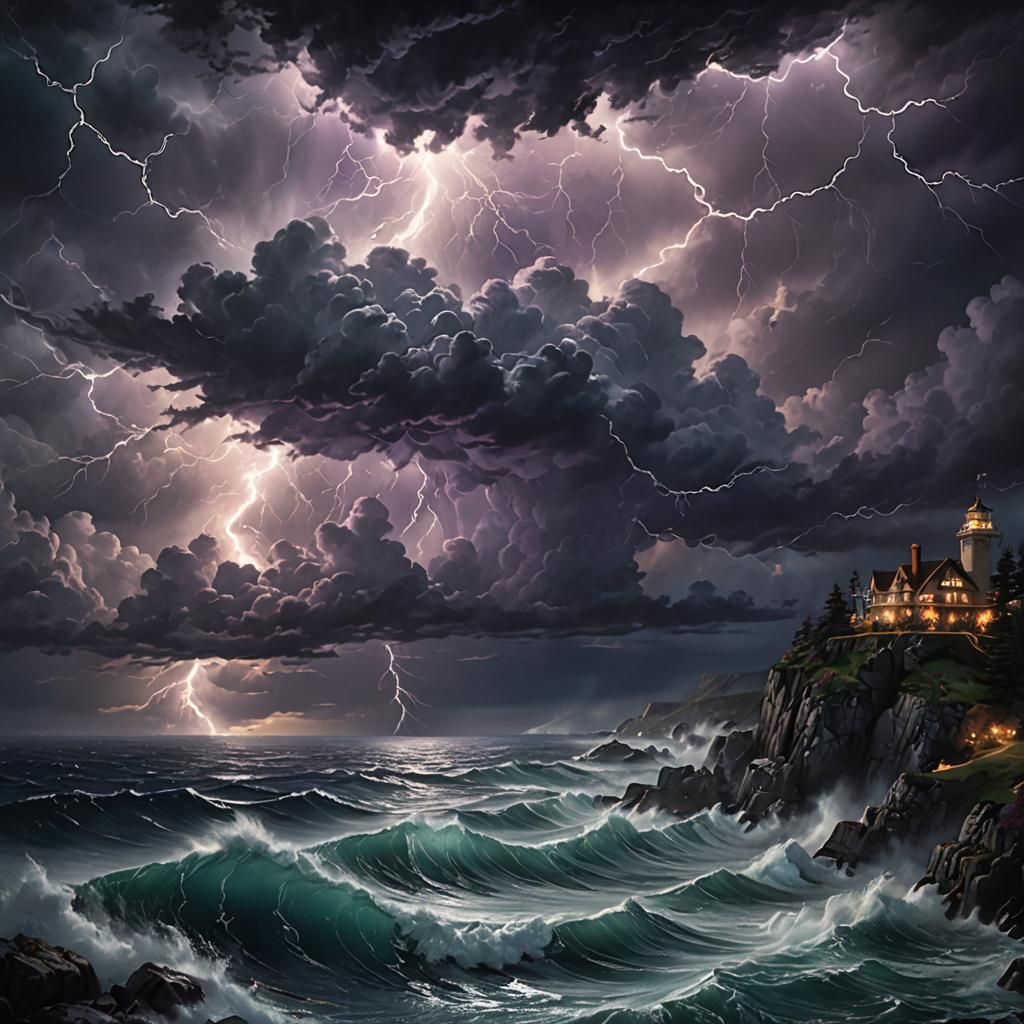Stormy Ocean Landscape in Dramatic Lighting