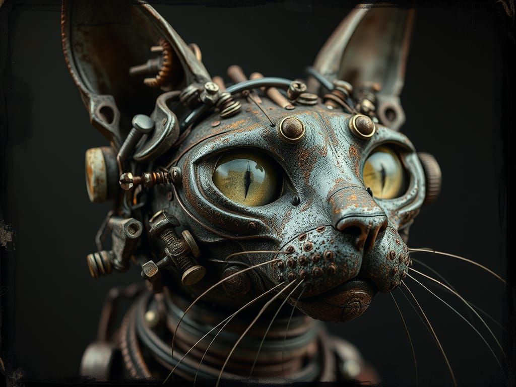 Junk Art Siamese Cat Sculpture Daguerreotype