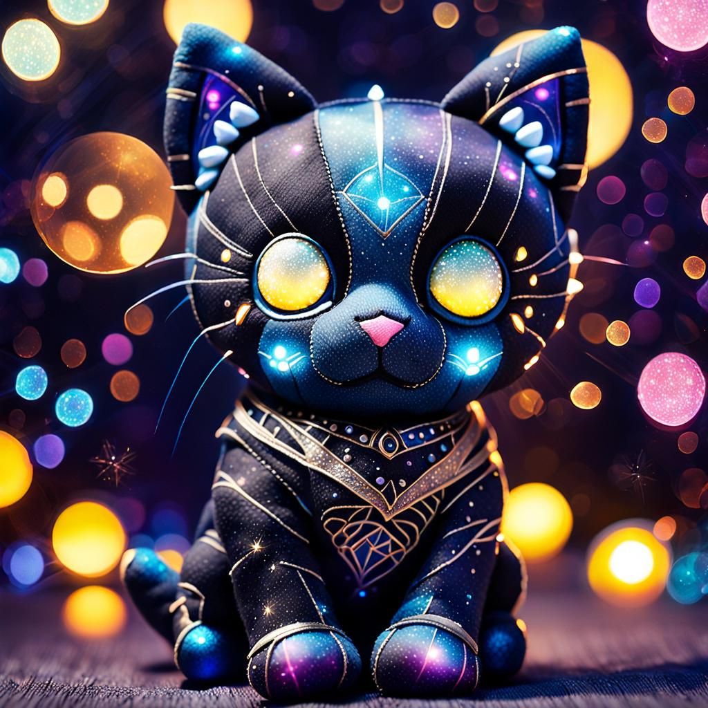 Glowing-Eyed Plush Cat in Dark Fantasy Style