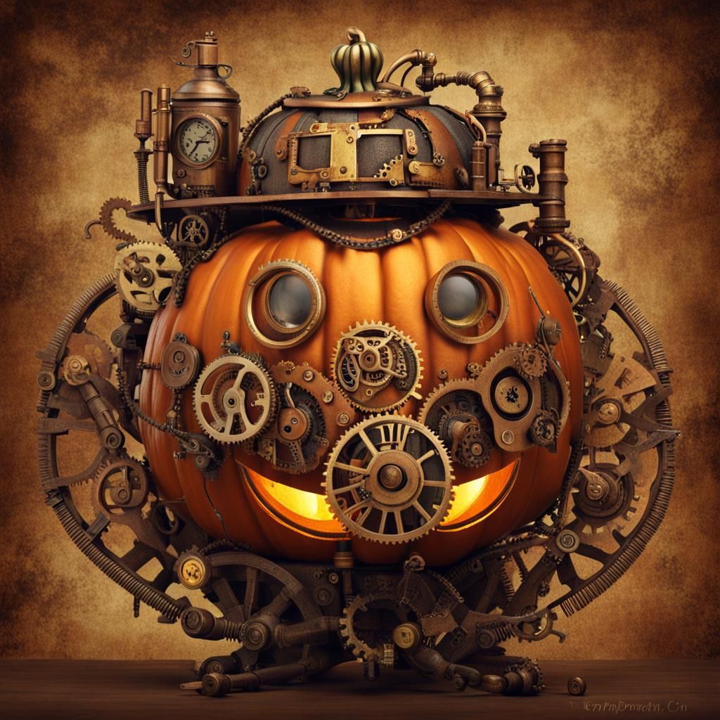 Steampunk Pumpkin with Intricate Mechanical Details