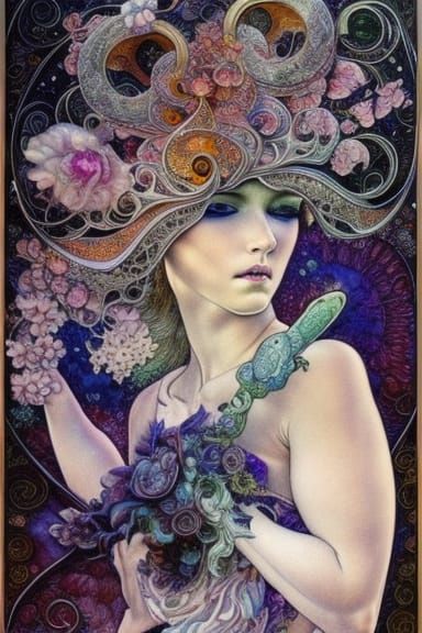 Ornate White Violin in Fantasy Watercolour Style