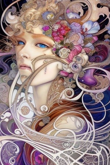 Floral Filigree White Violin in Watercolor Style