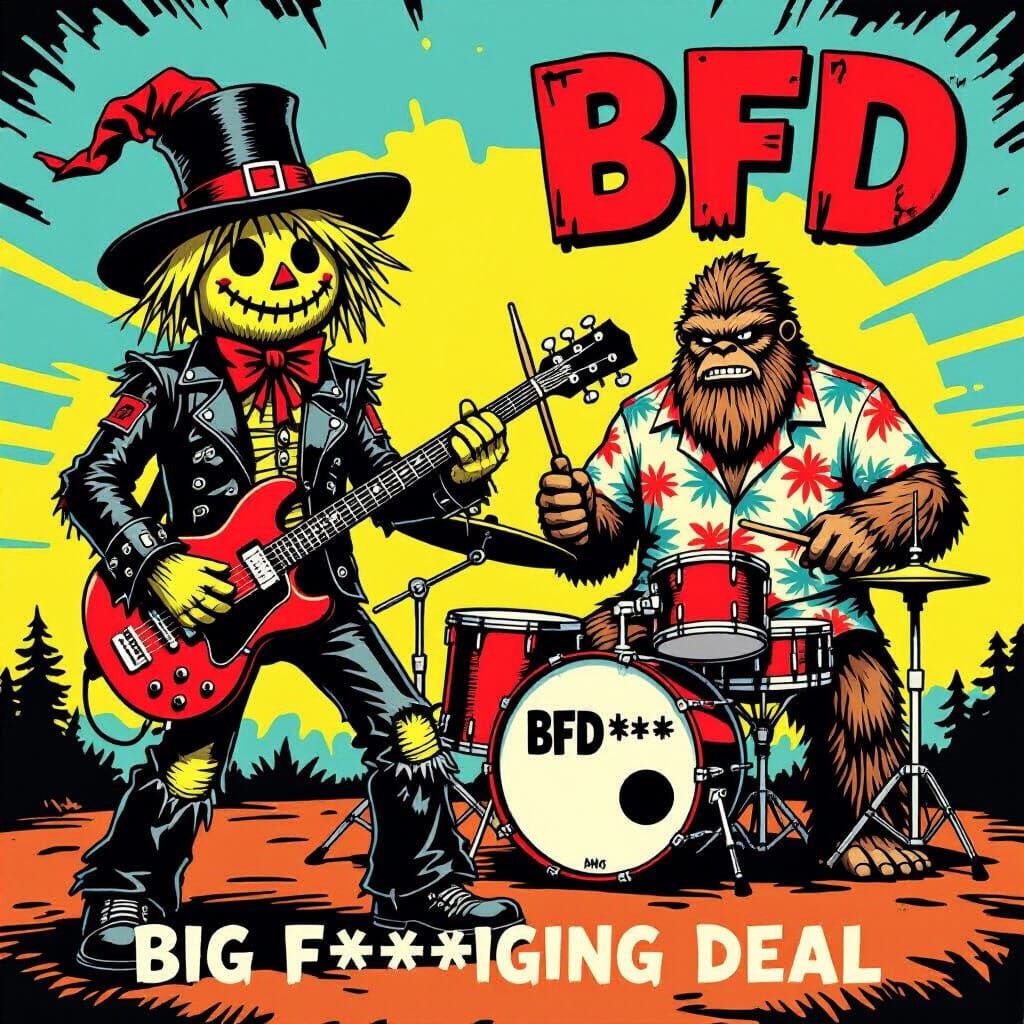 Scarecrow Punk Guitarist and Bigfoot Drummer in Concert