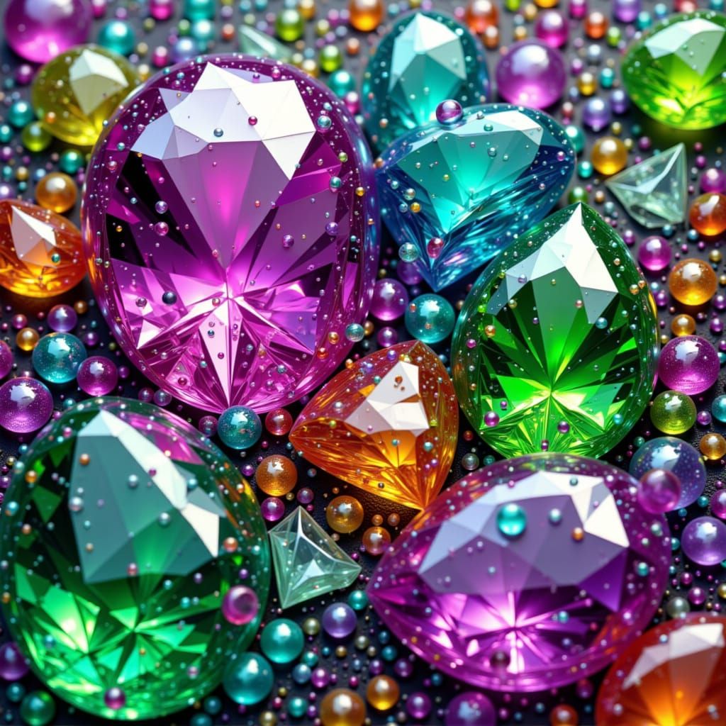 Vibrant Gemstones in Digital Splash Art