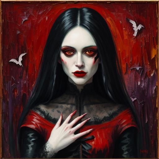 Vampire Girl Begging: Neo-Impressionist Expressionist Oil Pa...