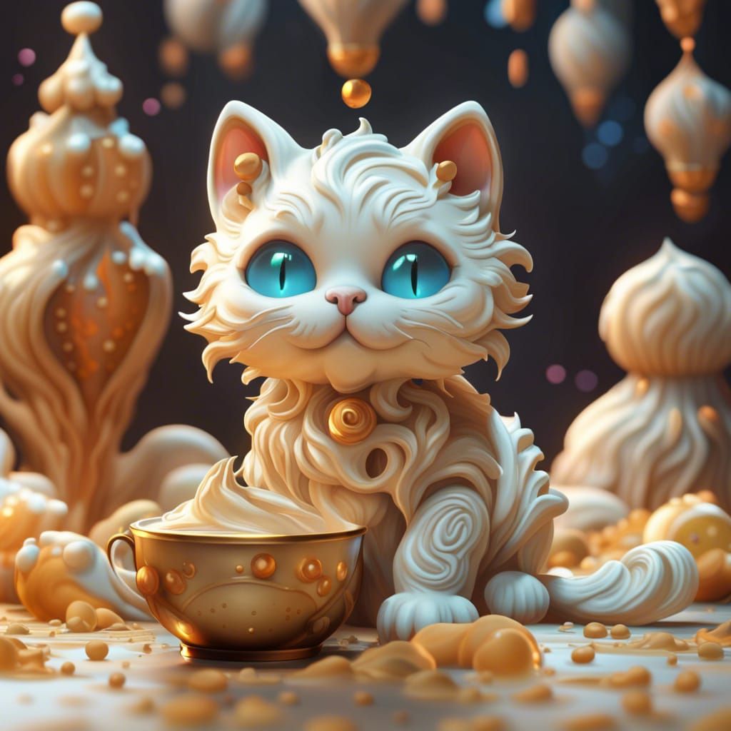 Adorable Cream Cat: Detailed Fantasy Concept Art