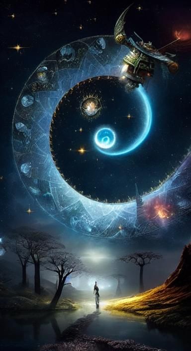 Glowing Constellation Portal with Figure, in Surreal Style