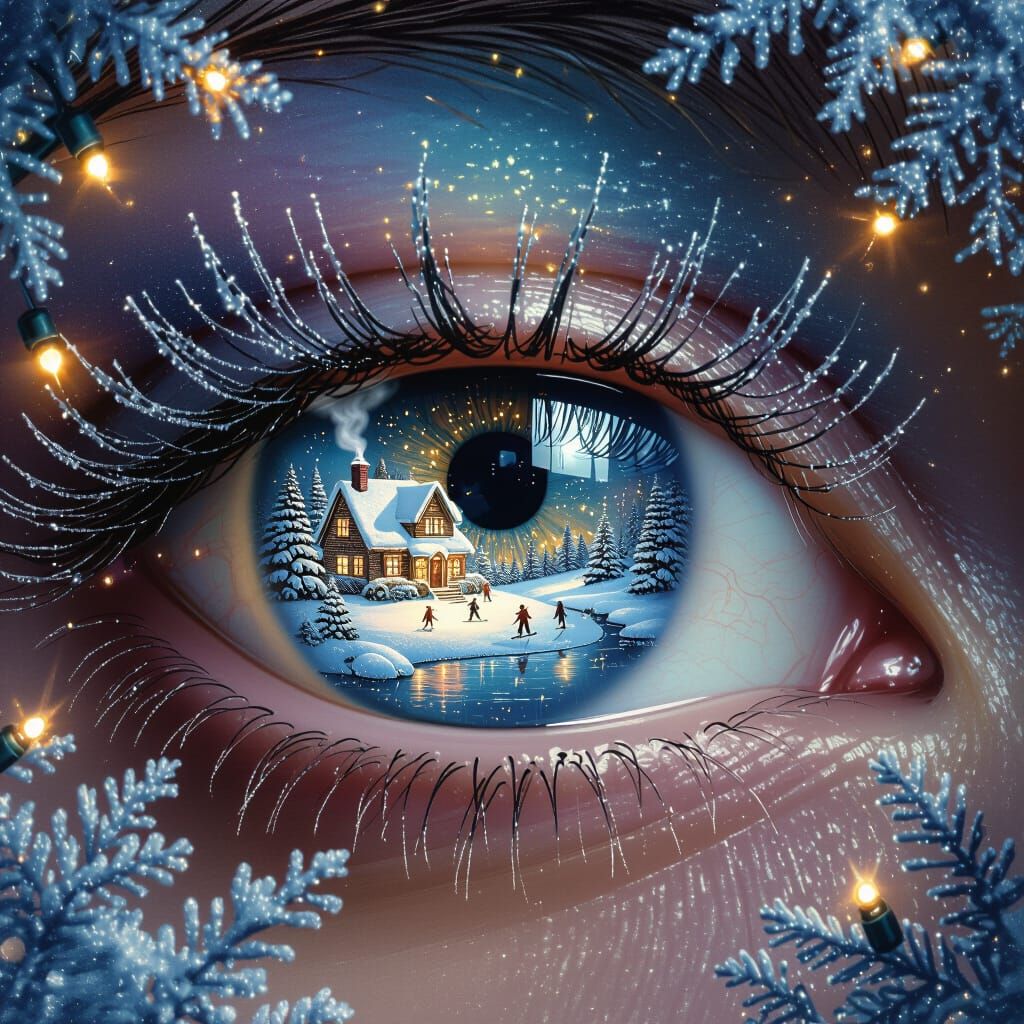 Eye with Thomas Kinkade Winter Landscape