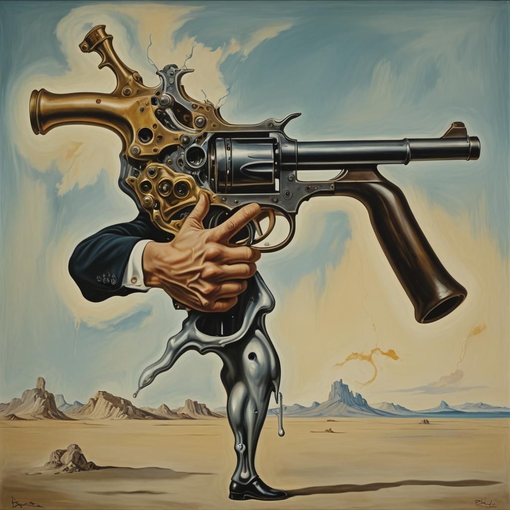 Surreal Giant Gun in Salvador Dali Style