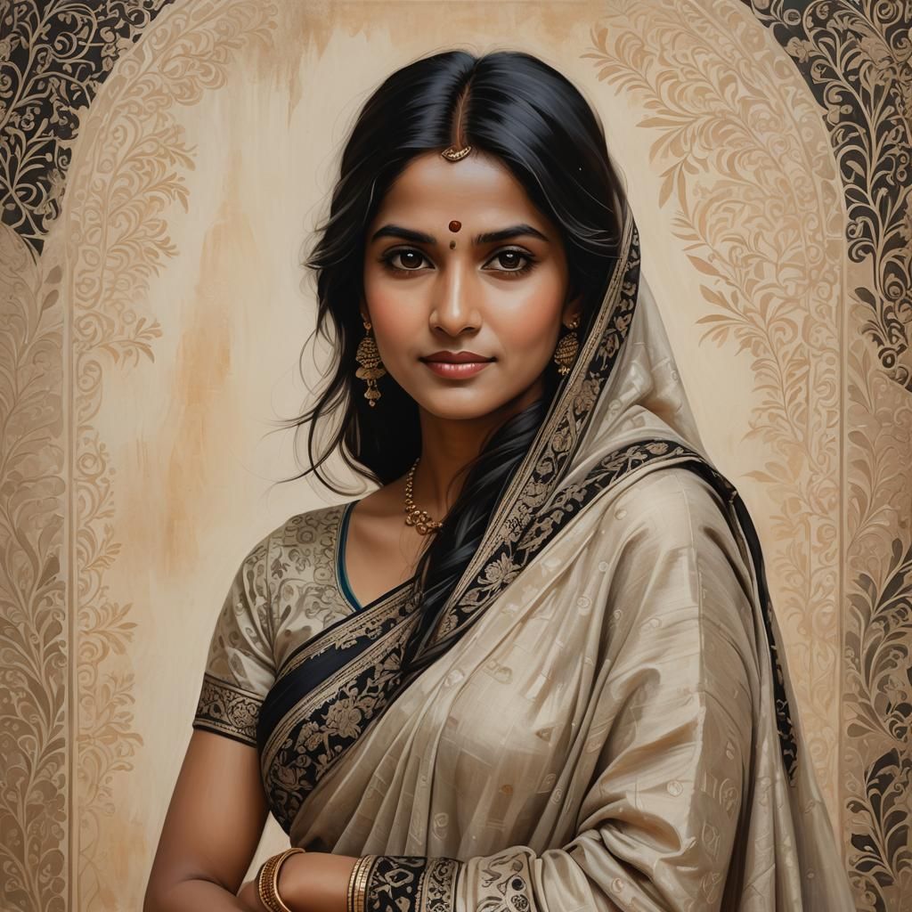 Serene Indian Woman in Dreamlike Contemporary Art