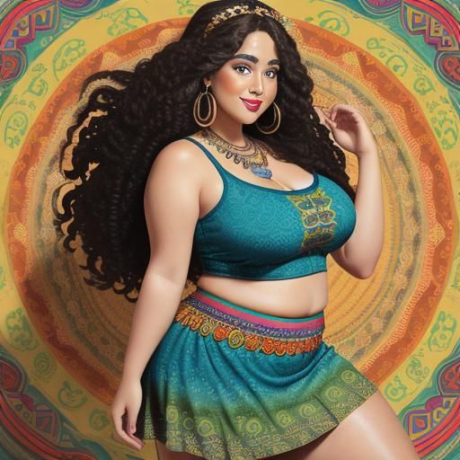 Curvy 60s Hippie Girl in Volkswagen Bus