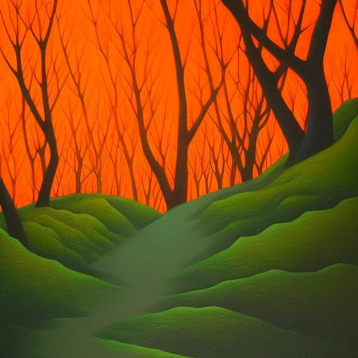 Orange Autumn Forest in Lyrical Abstraction Style