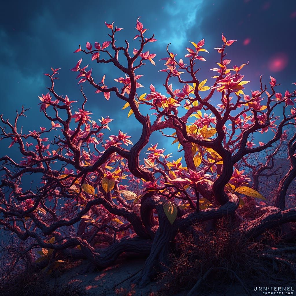 Mystical Bushes in Vibrant, Fantastical Worlds
