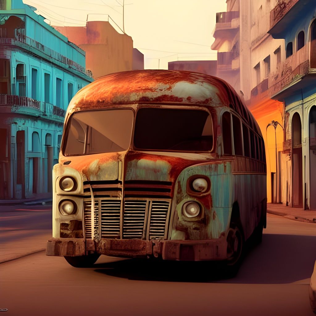Retro Bus in Havana, Wes Anderson Style