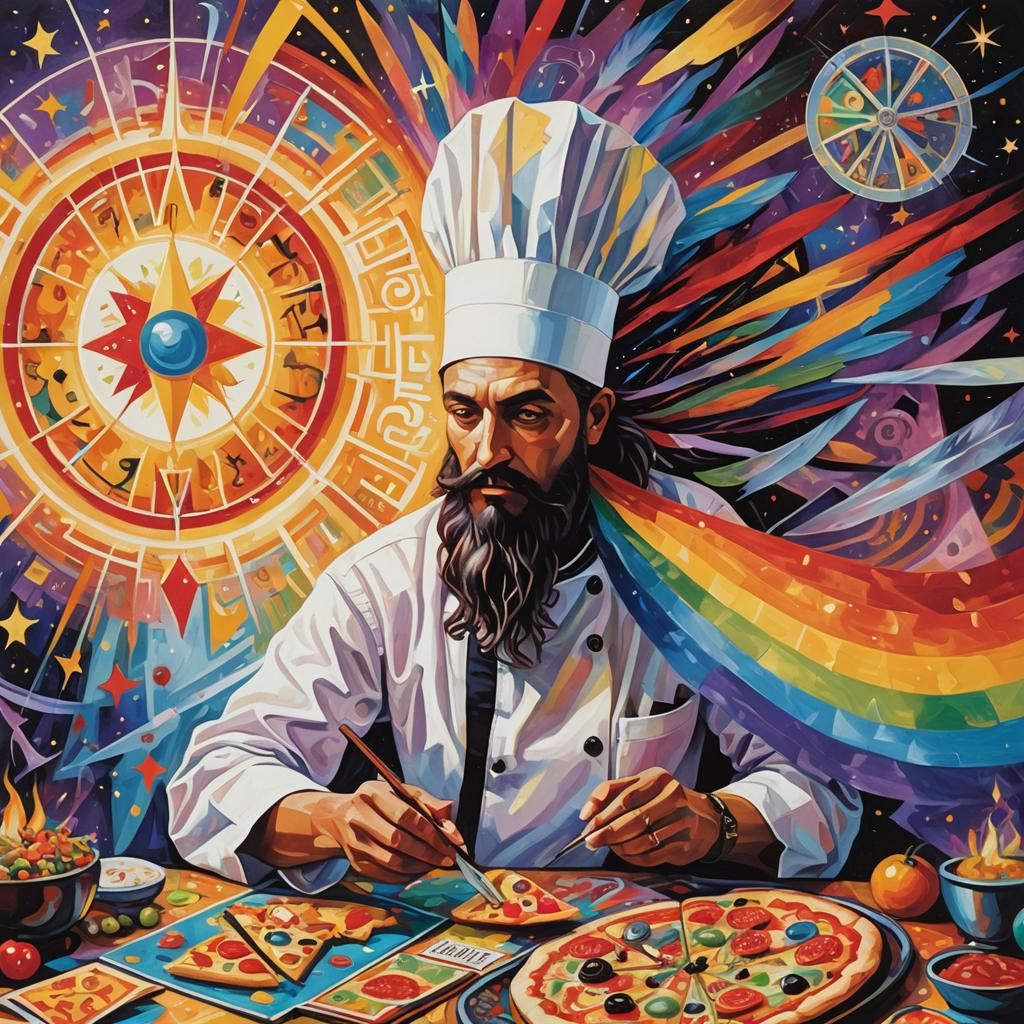 Cubist Death Chef Pizza Tarot Card