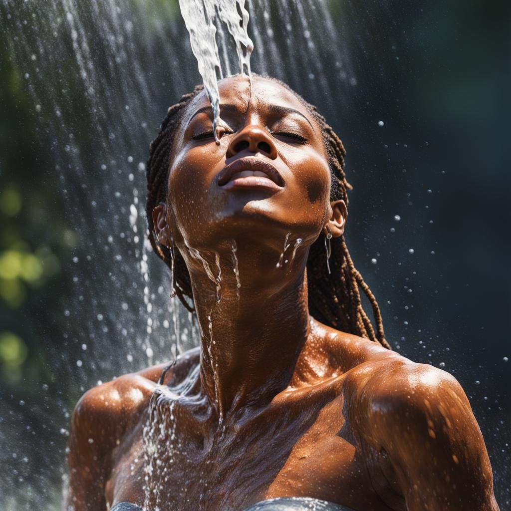 Black woman in shower