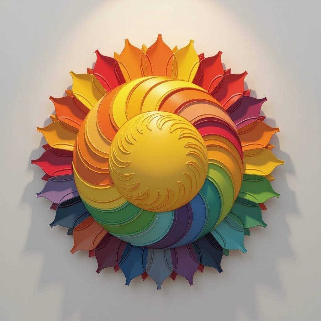3D Rainbow Sun Sculpture with Embossed Colors