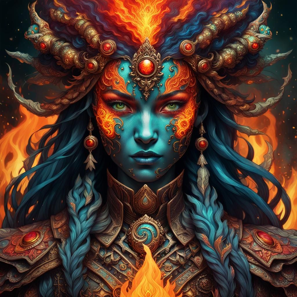 Fiery Female Elemental Portrait in Fantasycore Style