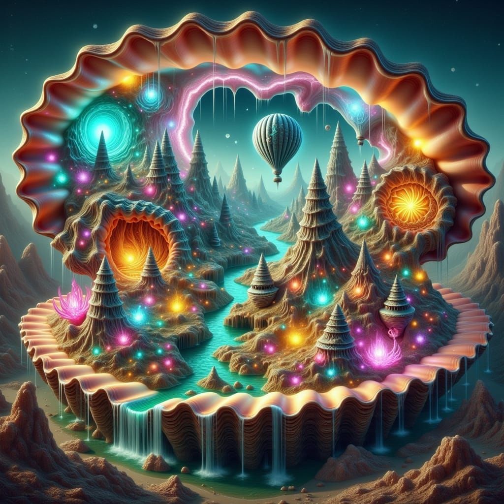 Majestic Seashell Tower in Fantastical City under Dreamlike ...