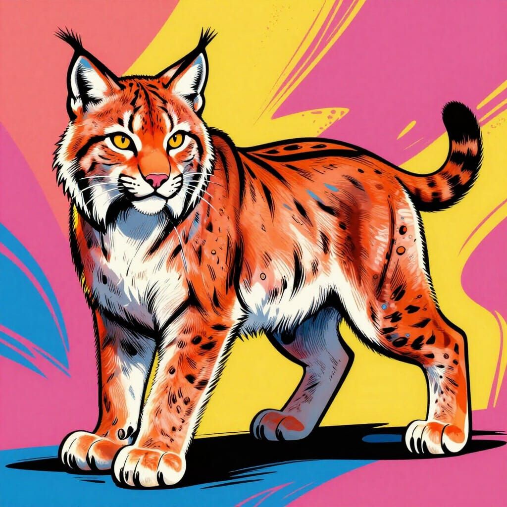 Groovy Lynx with Bold Outlines in Pop Art Style
