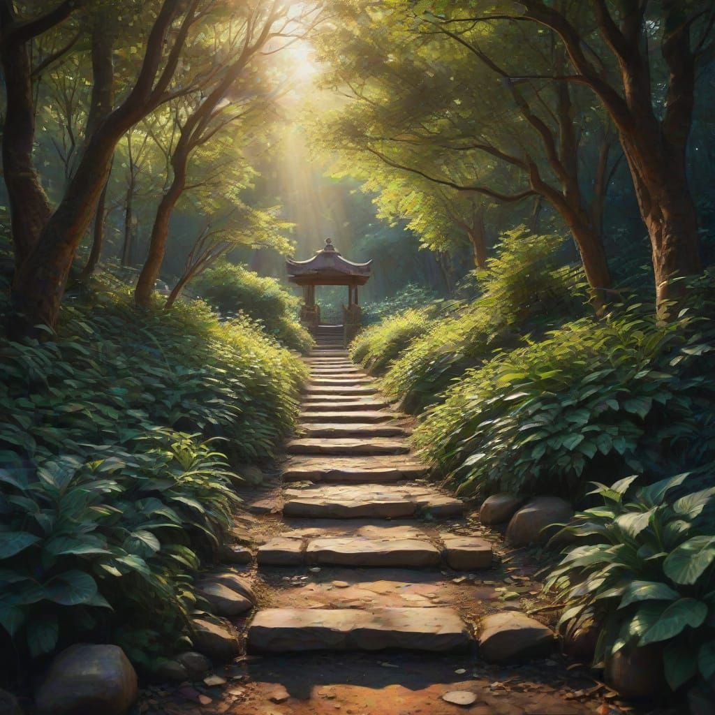 Neo-Impressionist Sculptures in Tranquil Japanese Garden