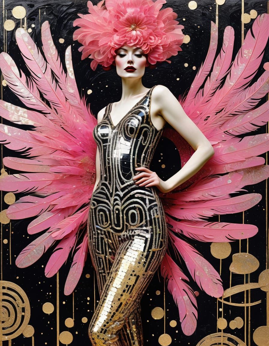 Glamorous Showgirl in Mixed Media Collage