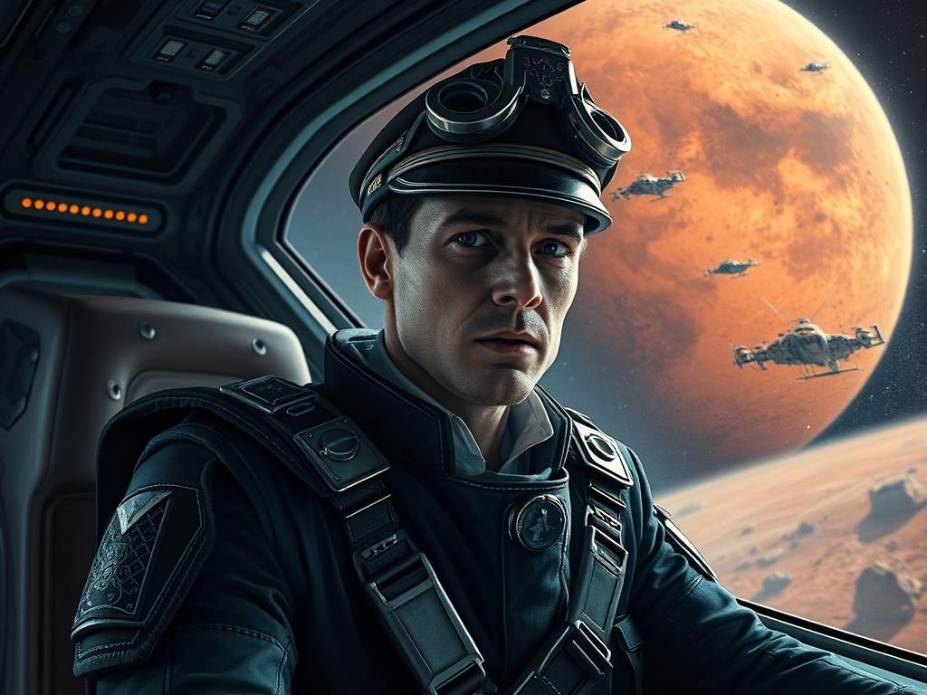 Steampunk Captain on Mars Mission: Gothic Futurism Art