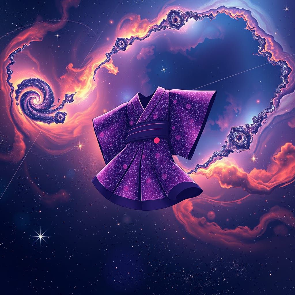 Starry Kimono Floating in Cosmic Nebulae