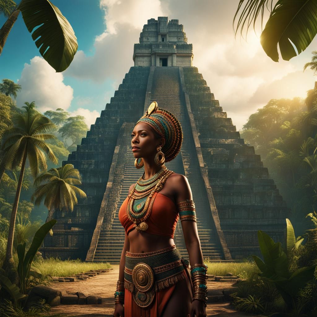 African Woman at Mayan Temple: Fantasy Concept Art