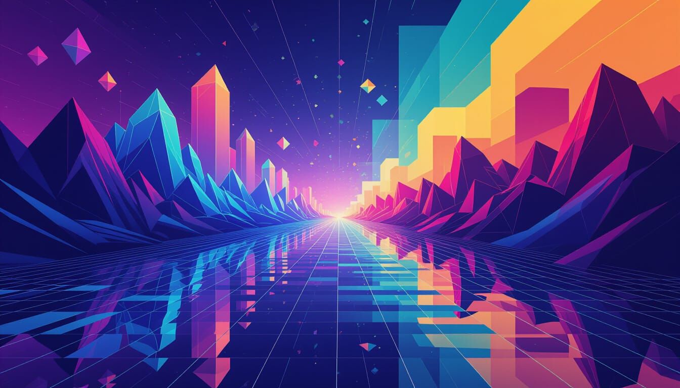 Surreal Abstractionist Landscape with Neon Rivers