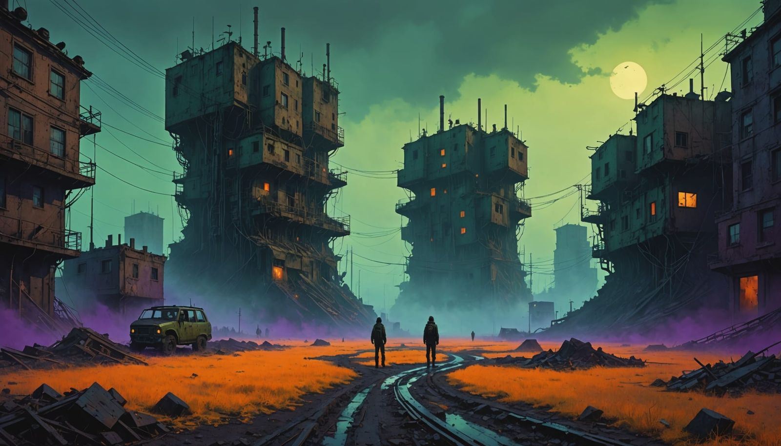 Dystopian Sci-Fi Landscape with Eerie Glow and Toxic Atmosph...