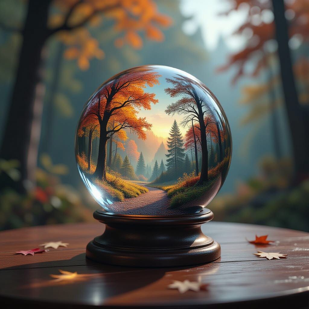 Crystal Ball Reveals Autumn Forest Matte Painting