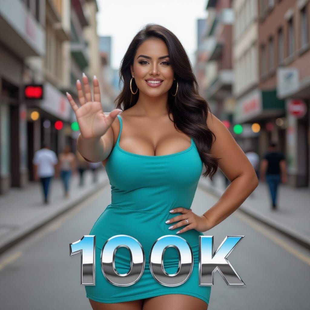 Curvy Latina Girl Blowing Kiss with Chrome Text