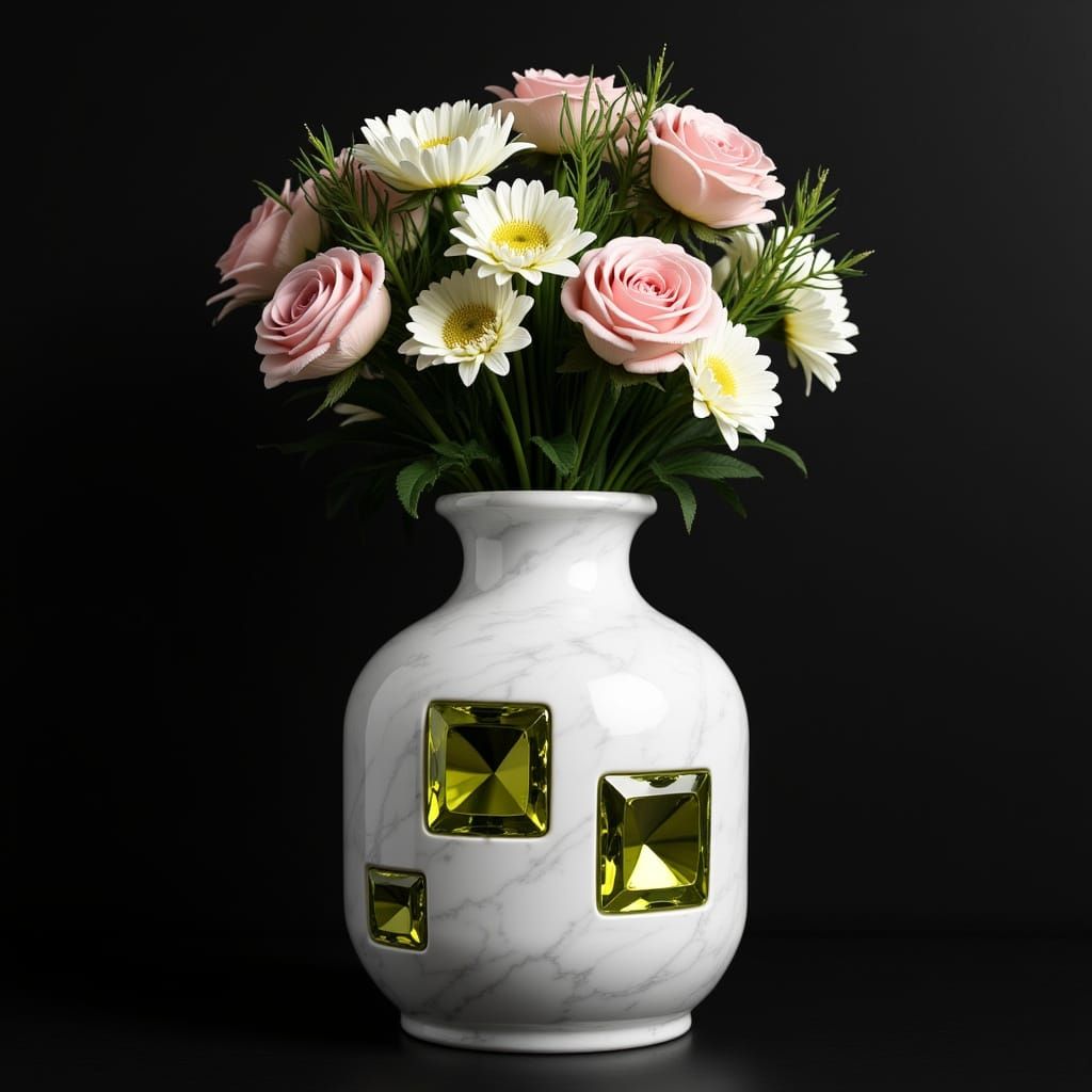 Art Deco Marble Vase with Sphene Gemstones