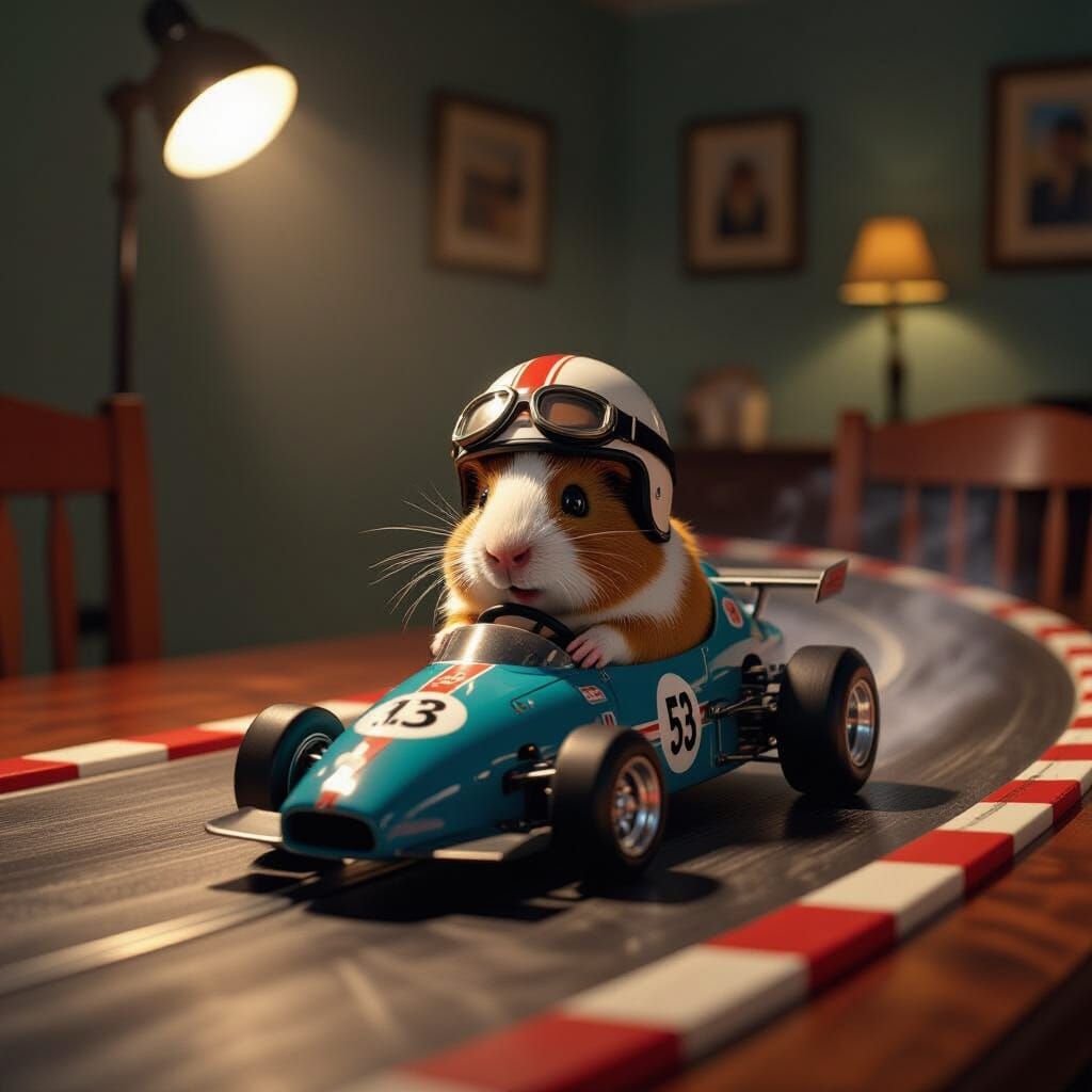 Guinea Pig Races Car on Tabletop Track