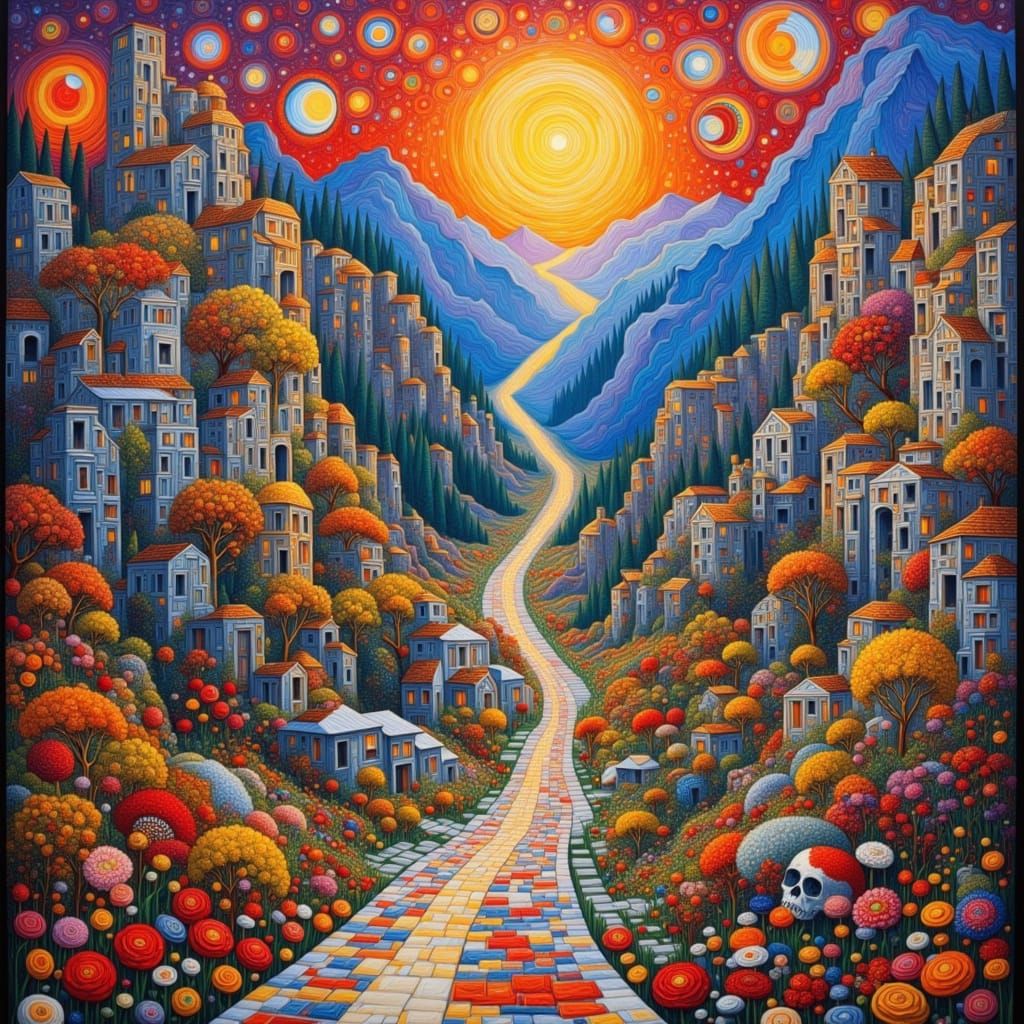 Surreal Mountain Dreamscape in Klimt Style