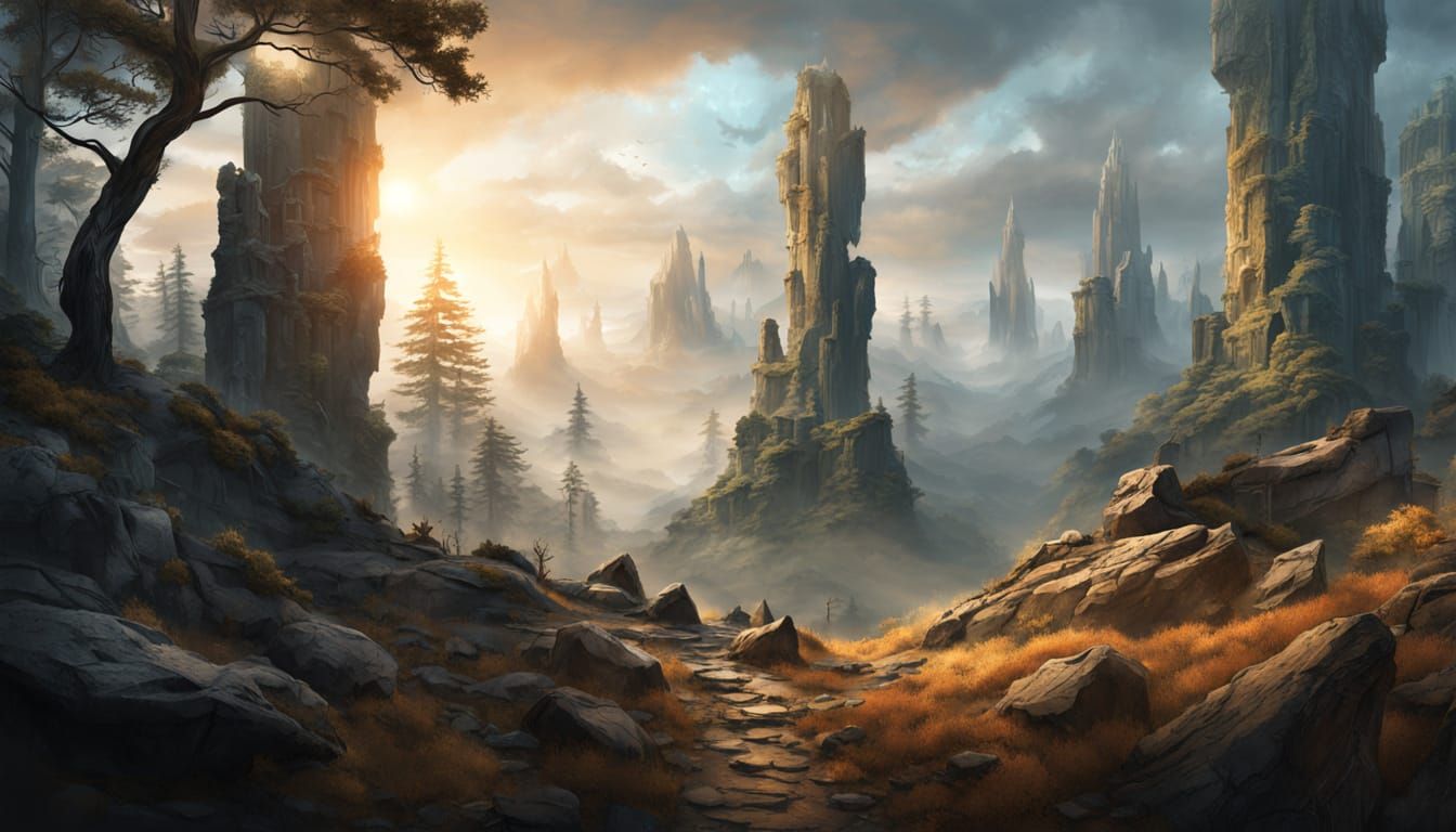 Epic Stone Pillars Rise Above Misty Evergreen Forest at Sunr...