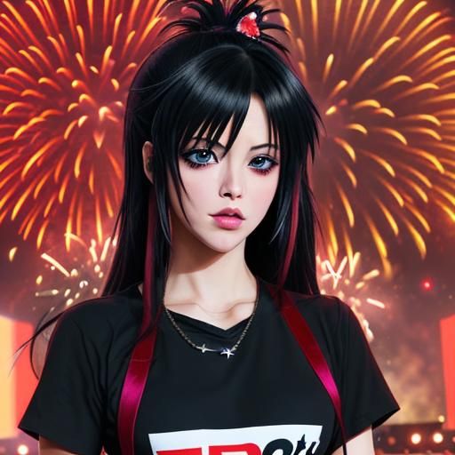 Anime Rockstar Stage Performance with Fireworks