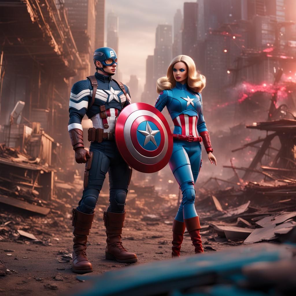 Captain America and Barbie: Detailed Matte Painting