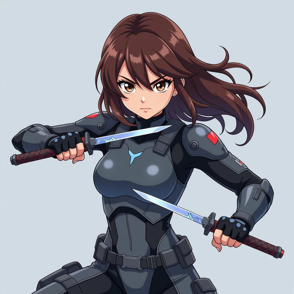 Brunette in Stealth Suit with Electric Daggers